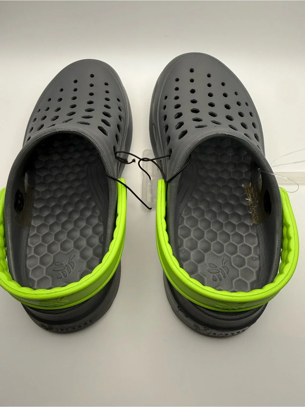 Joybees Crocs Kids Gray Clogs with Bright Green Heel Strap